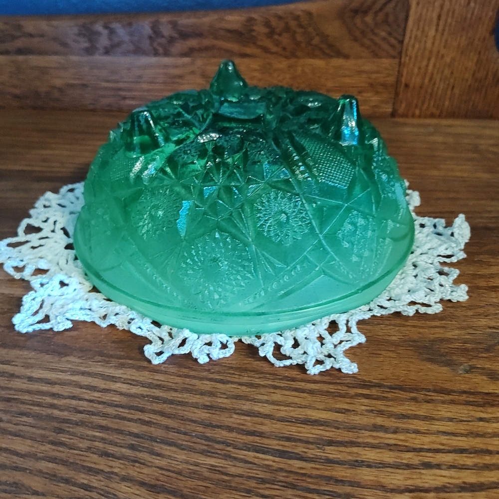 Green Ombre Hobstar Footed Depression Glass Bowl
